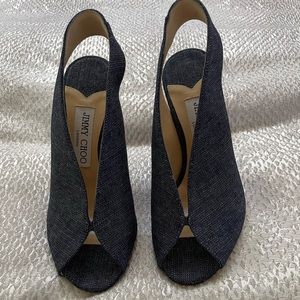 Jimmy Choo Shar Denim Sandals 4 inch heel